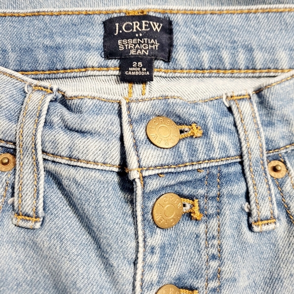 J.Crew Essential Straight Jeans Womens 25 Light Wash Button Fly Raw Hem Stretch - Picture 11 of 13